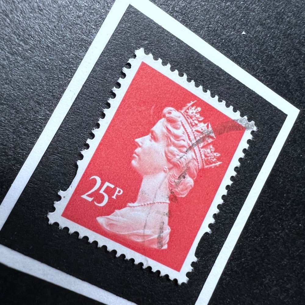 Queen Elizabeth II - Dark Pink Framed Postage Stamp Art 4x4